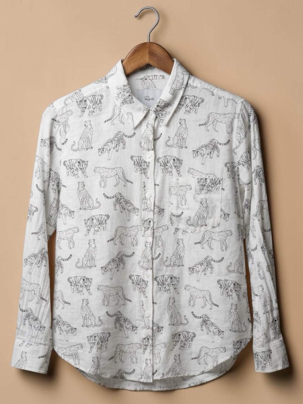 Rails Charli Ivory Jungle Cats Linen Button Down Shirt XS